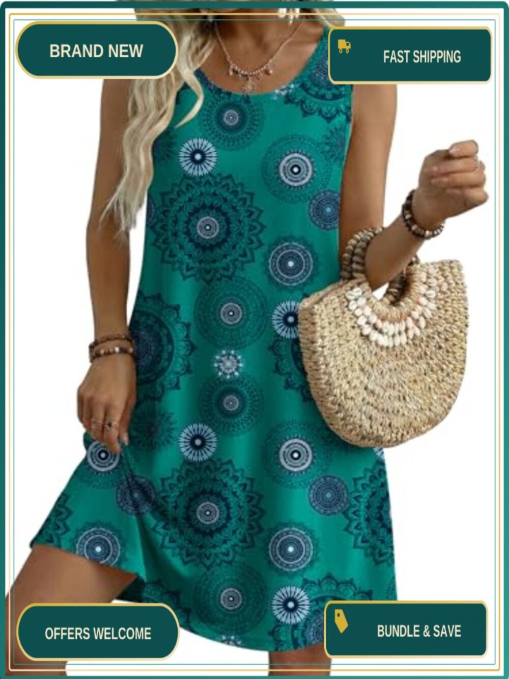 Sleeveless A-Line Tshirt Sundress Casual Above Knee Summer Dress with Pockets